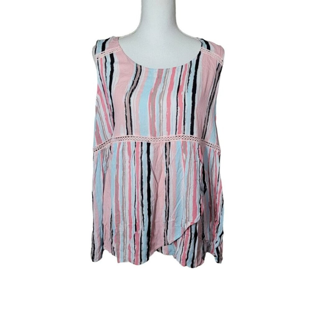 Weekend Suzanne Betro Sleeveless Shirt Striped‎ Womens XL Ruffle Layers Pink